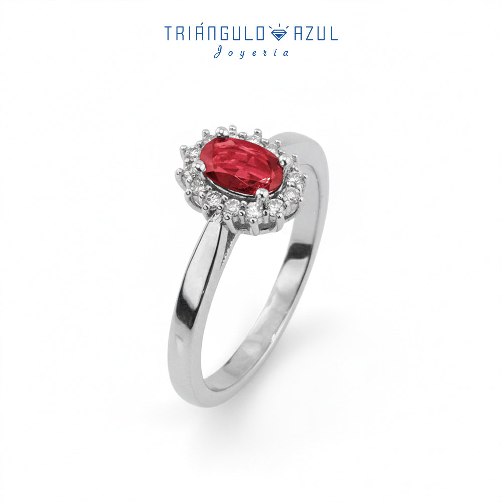 Anillo Lady D con Rubí de 0.60 CTS Total y Diamantes con 0.14 CTS Total en Oro Blanco de 14K