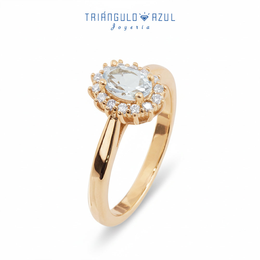 Anillo Lady D con Aquamarina de 0.40 CTS Total y Diamantes con 0.14 CTS Total en Oro Amarillo de 14K