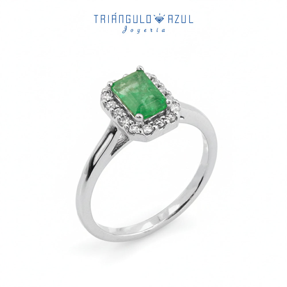 Anillo Andy con Esmeralda de 0.55 CTS Total y Diamantes con 0.19 CTS Total en Oro Blanco de 14K