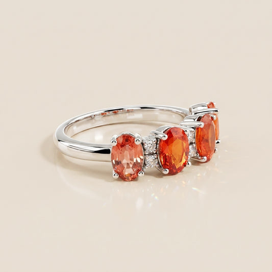 Churumbela Camila con Zafiros Naranjas y Diamantes en Oro Blanco de 14K