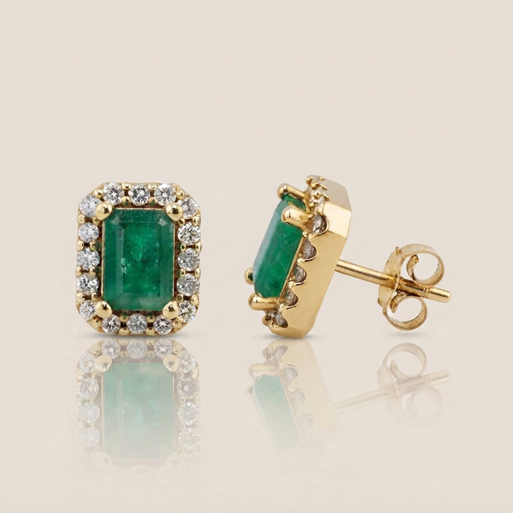 Aretes Andy con Esmeralda y Diamantes en Oro Amarillo de 14K