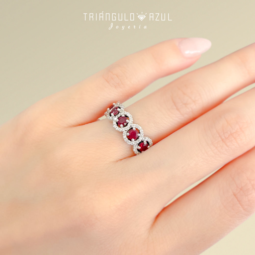 Churumbela Halo de Rubíes con 0.80 CTS Total y Diamantes con 0.40 CTS Total en Oro Blanco de 14K