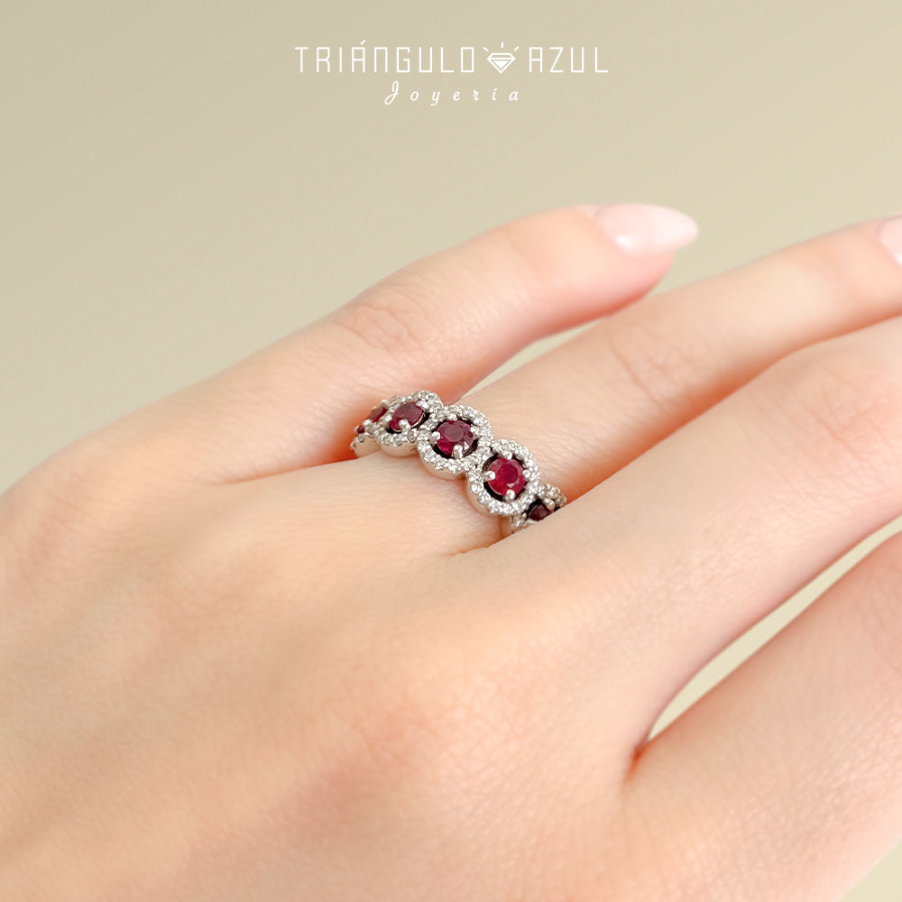 Churumbela Halo de Rubíes con 0.80 CTS Total y Diamantes con 0.40 CTS Total en Oro Blanco de 14K