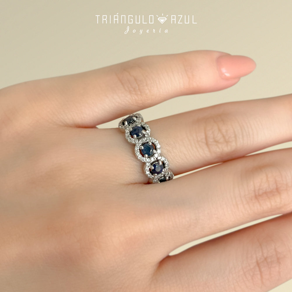 Churumbela Halo de Zafiros de 0.73 CTS Total y Diamantes de 0.40 CTS Total en Oro Blanco de 14K