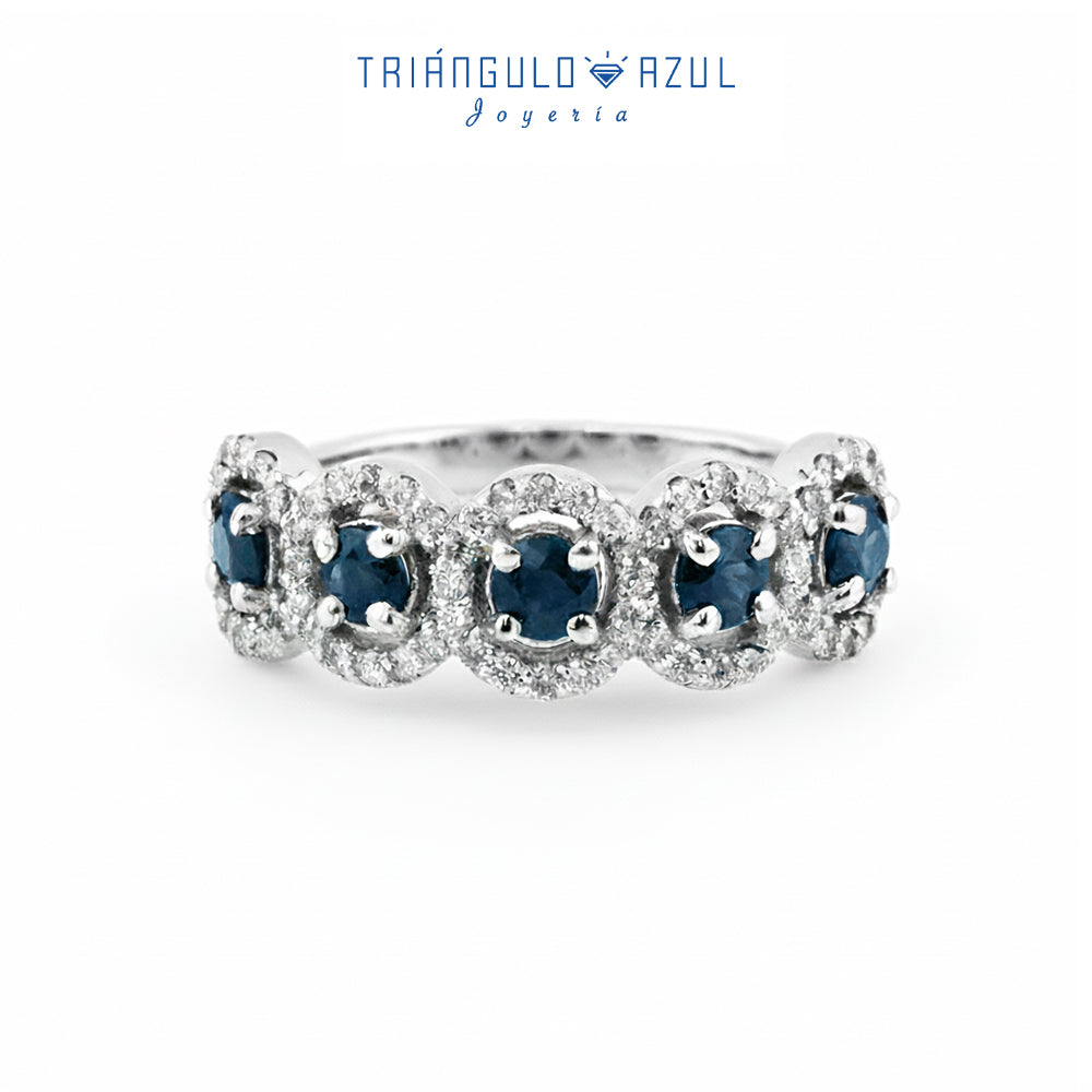 Churumbela Halo de Zafiros con 0.74 CTS Total y Diamantes con 0.40 CTS Total en Oro Blanco de 14K