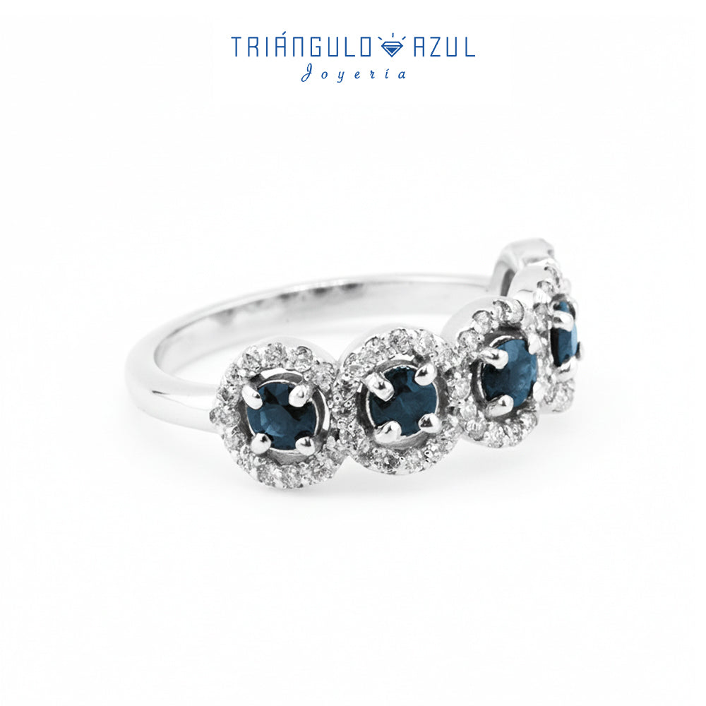 Churumbela Halo de Zafiros con 0.74 CTS Total y Diamantes con 0.40 CTS Total en Oro Blanco de 14K