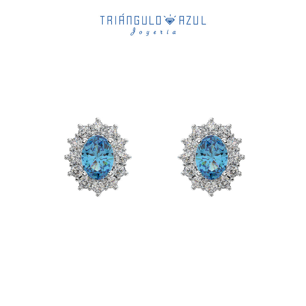 Aretes Lady D de Topacios London Bluev1.76CTS + Diamantes 0.60CTS en Oro Blanco de 14K