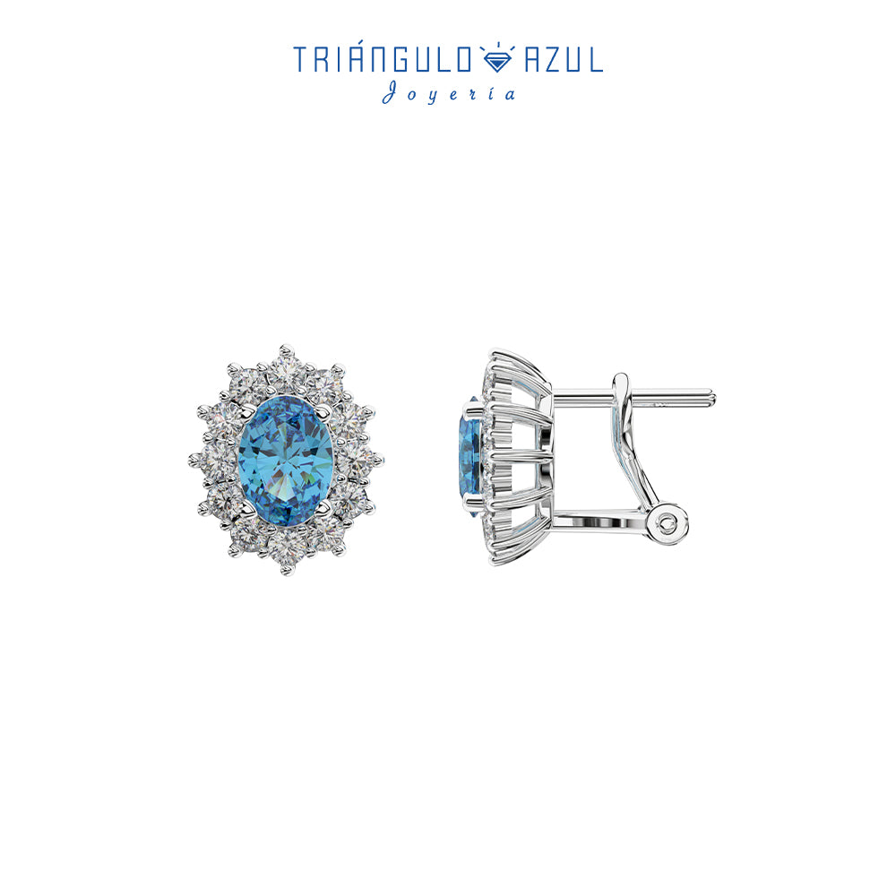 Aretes Lady D de Topacios London Bluev1.76CTS + Diamantes 0.60CTS en Oro Blanco de 14K
