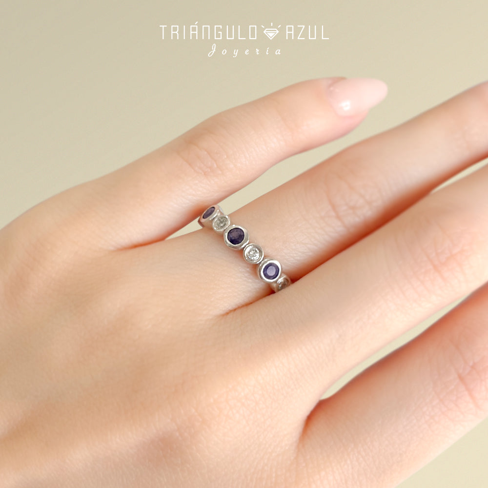 Churumbela de Zafiros y Diamantes en Oro Blanco de 14K