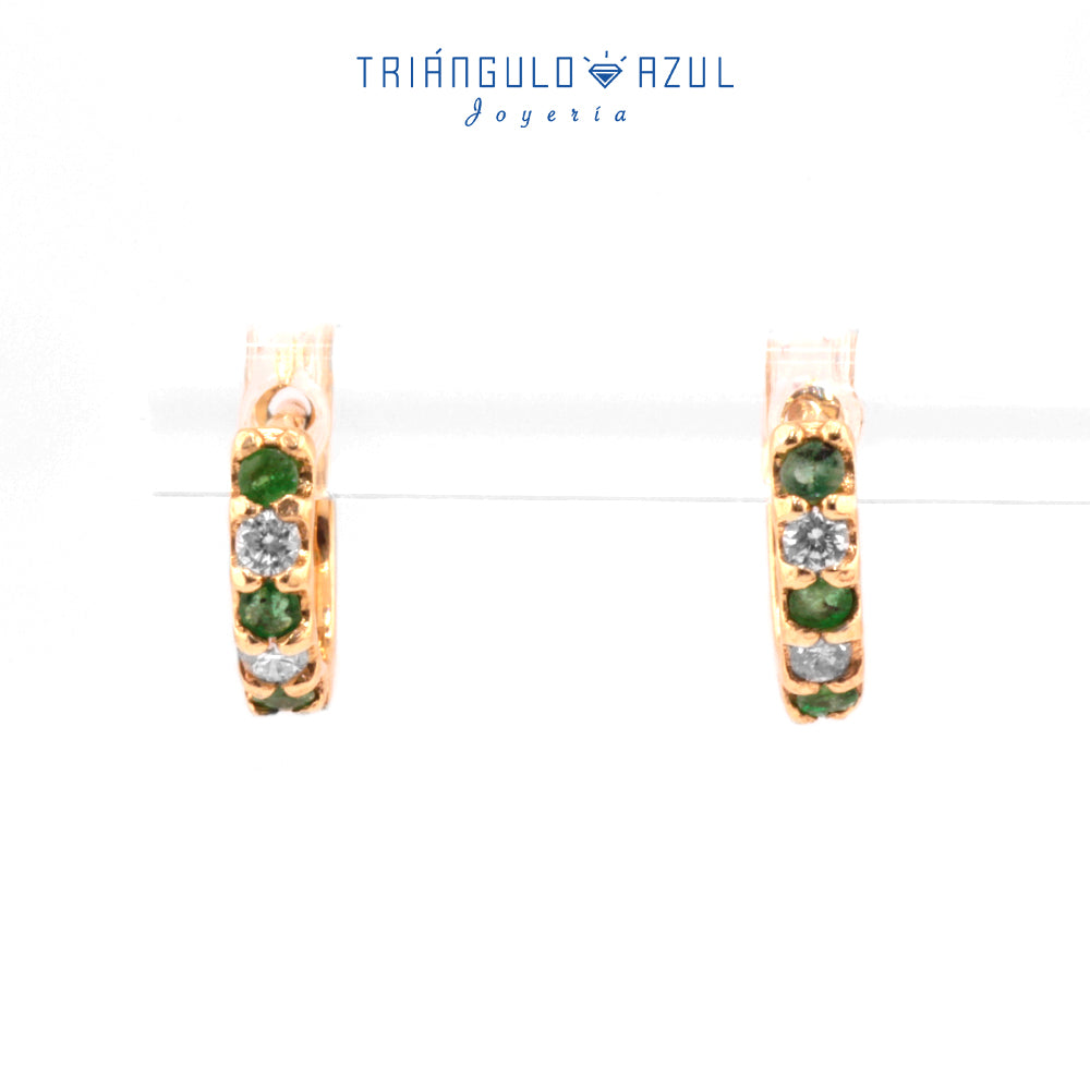 Arracaditas Fer de Esmeraldas con 0.14 CTS Total y Diamantes con 0.10 CTS Total en Oro Amarillo de 14K