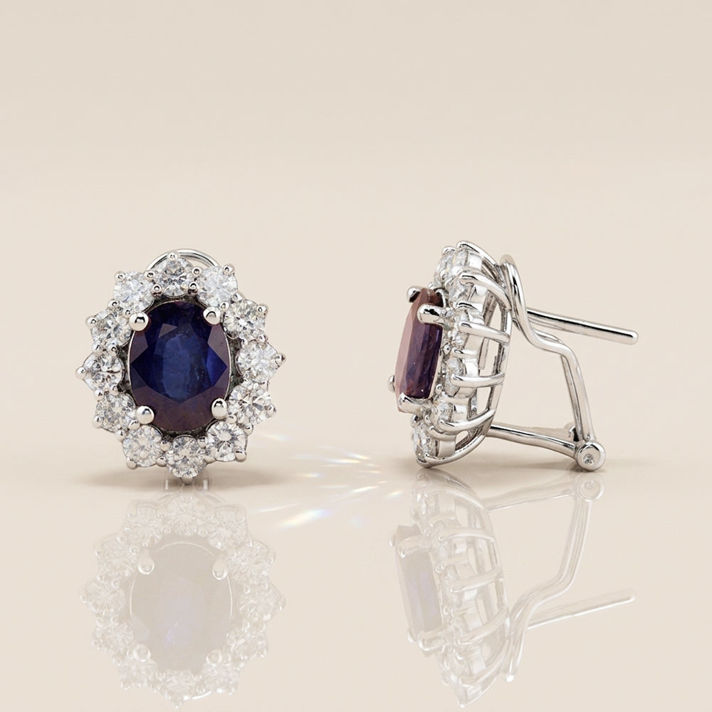 Aretes Lady D de Zafiros y Diamantes en Oro Blanco de 14K