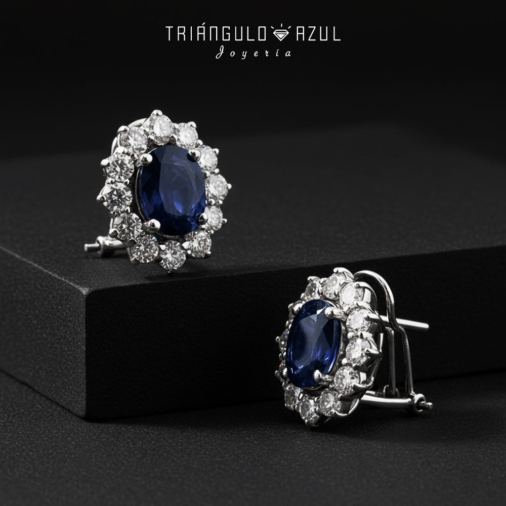 Aretes Lady D de Zafiros con 4.98 CTS Total y Diamantes de 2.43 CTS Total en Oro Blanco de 14K