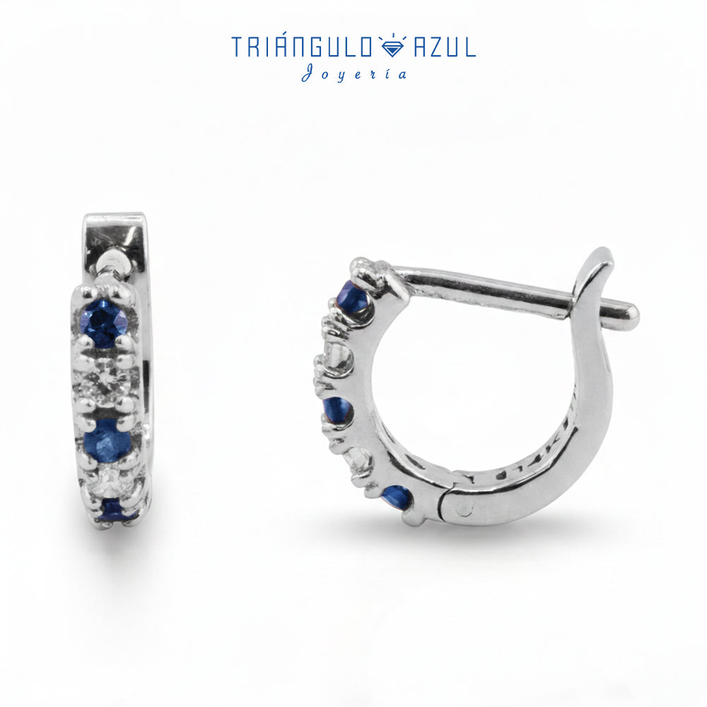 Arracaditas Fer de Zafiros con 0.15 CTS Total y Diamantes con 0.08 CTS Total en Oro Blanco de 14K