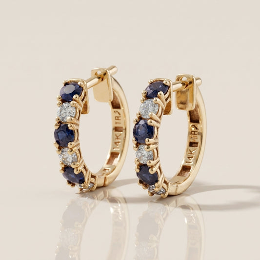 Arracadas con Zafiro y Diamantes en Oro Amarillo de 14K