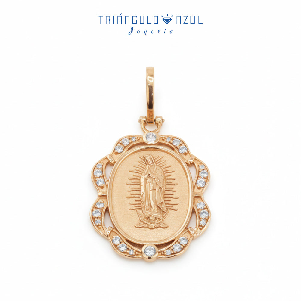 Dije Virgen con Piedras de Diamantes con 0.75 CTS Total en Oro Amarillo de 14K