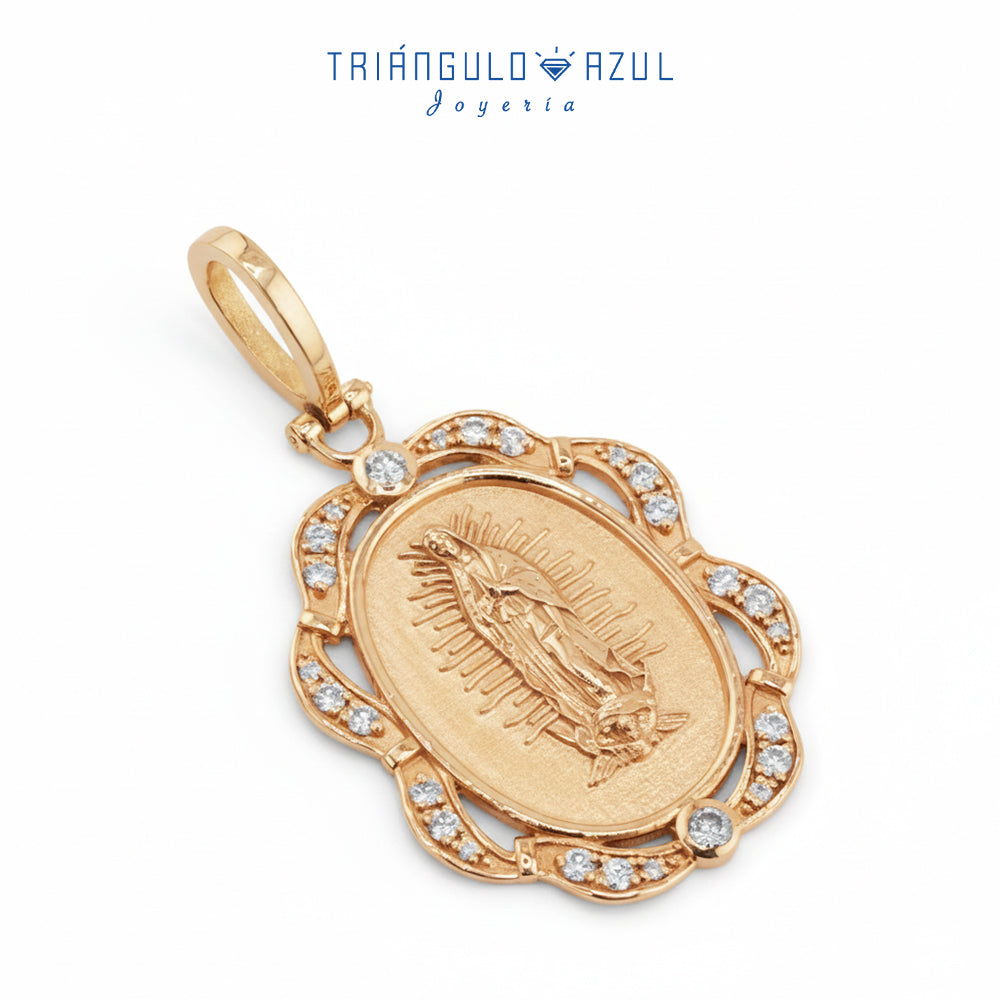 Dije Virgen con Piedras de Diamantes con 0.75 CTS Total en Oro Amarillo de 14K