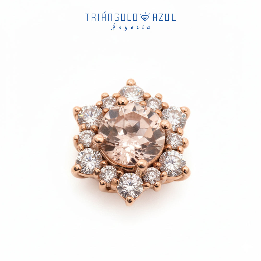 Dije a Juego de Morganita con 0.72 CTS Total y Diamantes con 0.41 CTS Total en Oro Rosa de 14K