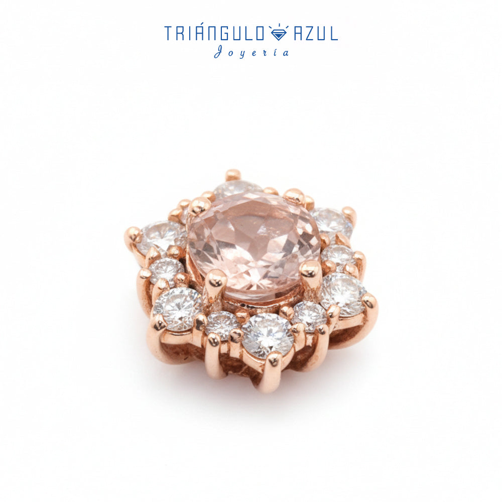 Dije a Juego de Morganita con 0.72 CTS Total y Diamantes con 0.41 CTS Total en Oro Rosa de 14K