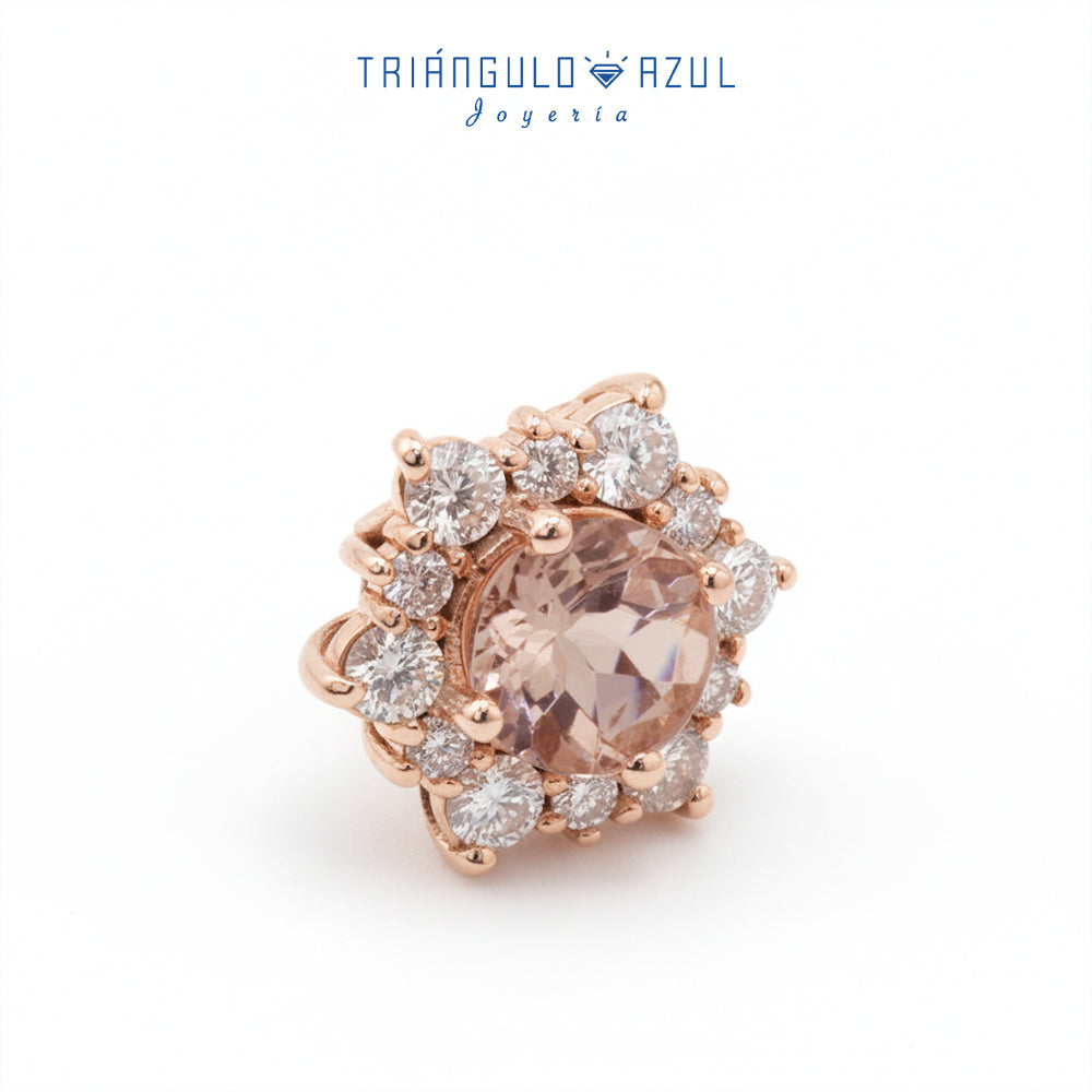 Dije a Juego de Morganita con 0.72 CTS Total y Diamantes con 0.41 CTS Total en Oro Rosa de 14K