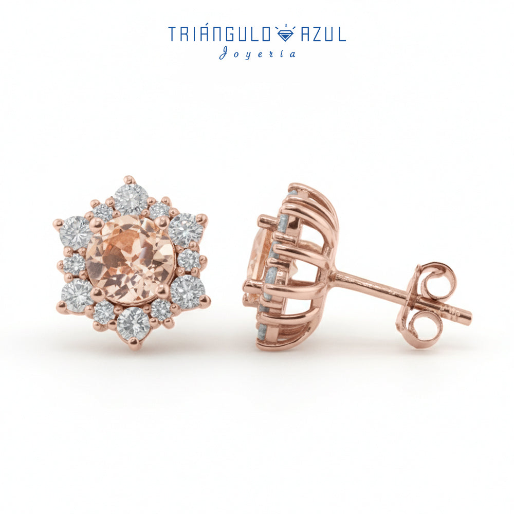 Aretes con Morganita con 1.20 CTS Total y Diamantes con 0.83 CTS Total en Oro Rosa de 14K