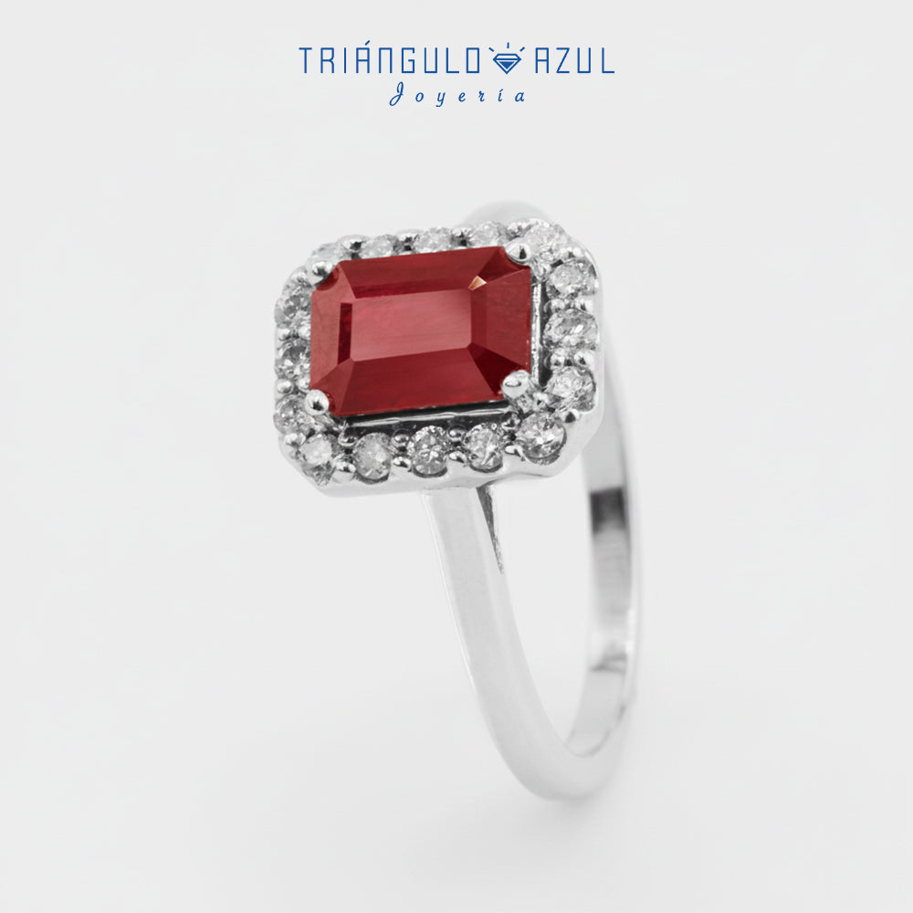 Anillo Andy con Rubí de 1.35 CTS Total y Diamantes con 0.25 CTS Total en Oro Blanco de 14K