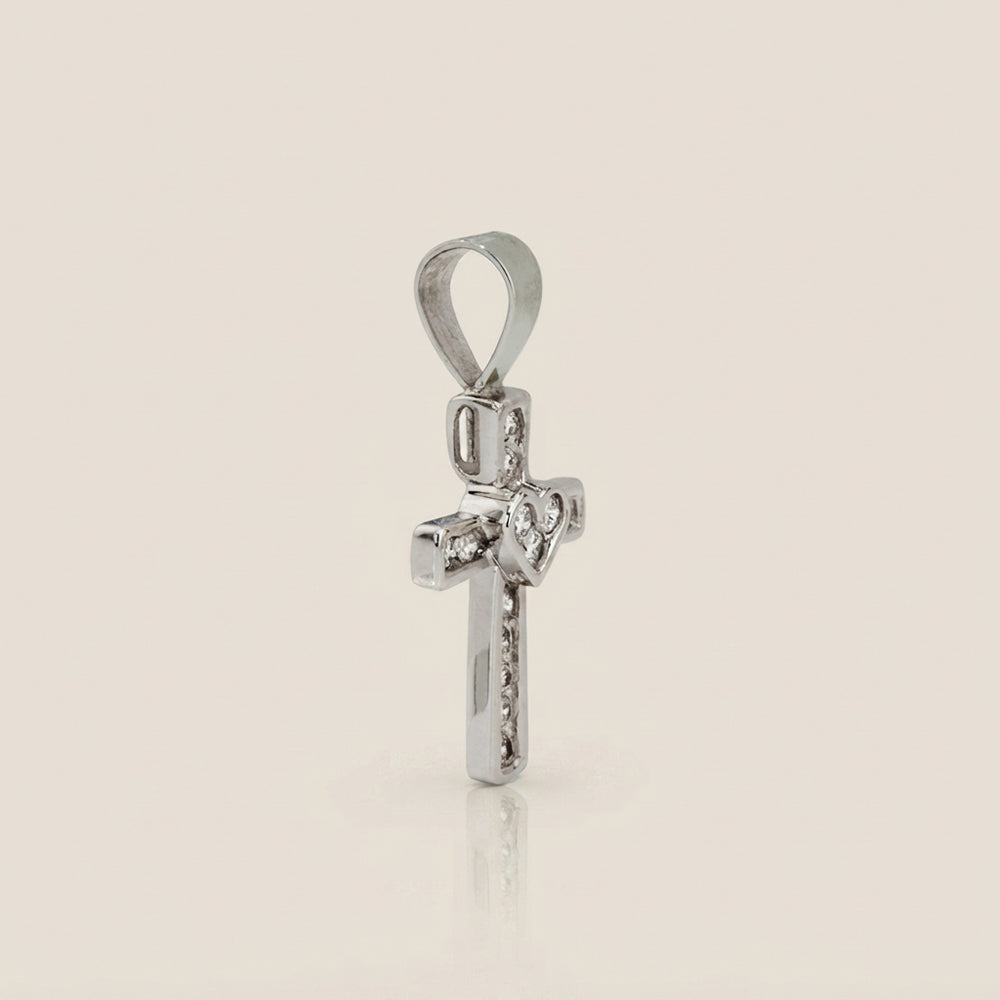 Dije Cruz con Diamantes en Oro Blanco de 14K