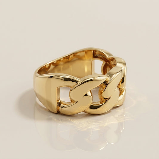Anillo Hueco Estilo Cadena Cubana en Oro Amarillo de 10K