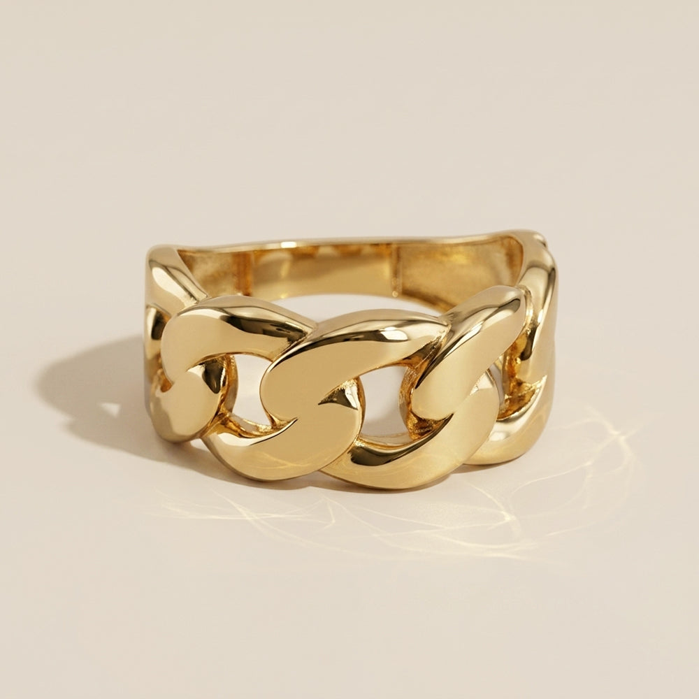 Anillo Hueco Estilo Cadena Cubana en Oro Amarillo de 10K
