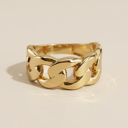 Anillo Hueco Estilo Cadena Cubana en Oro Amarillo de 10K