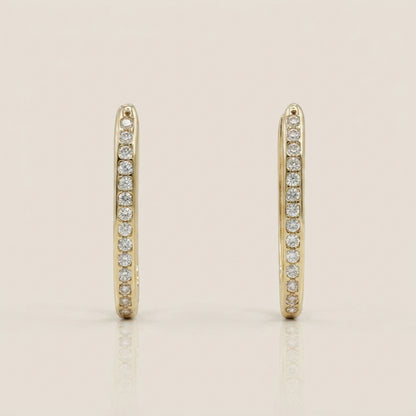 Aretes Largos Huecos con Circonias en Oro Amarillo de 10K