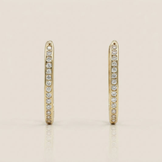 Aretes Largos Huecos con Circonias en Oro Amarillo de 10K