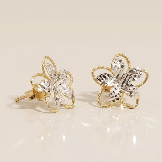 Aretes Flor Estrella en Oro Amarillo y Oro Blanco de 10K