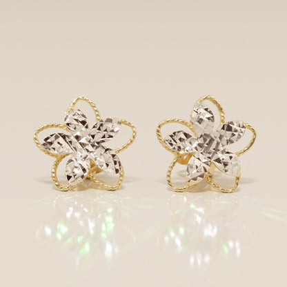 Aretes Flor Estrella en Oro Amarillo y Oro Blanco de 10K