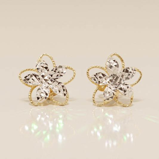 Aretes Flor Estrella en Oro Amarillo y Oro Blanco de 10K