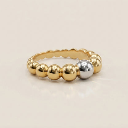 Anillo Bolitas Hueco en Oro Amarillo & Blanco de 10K