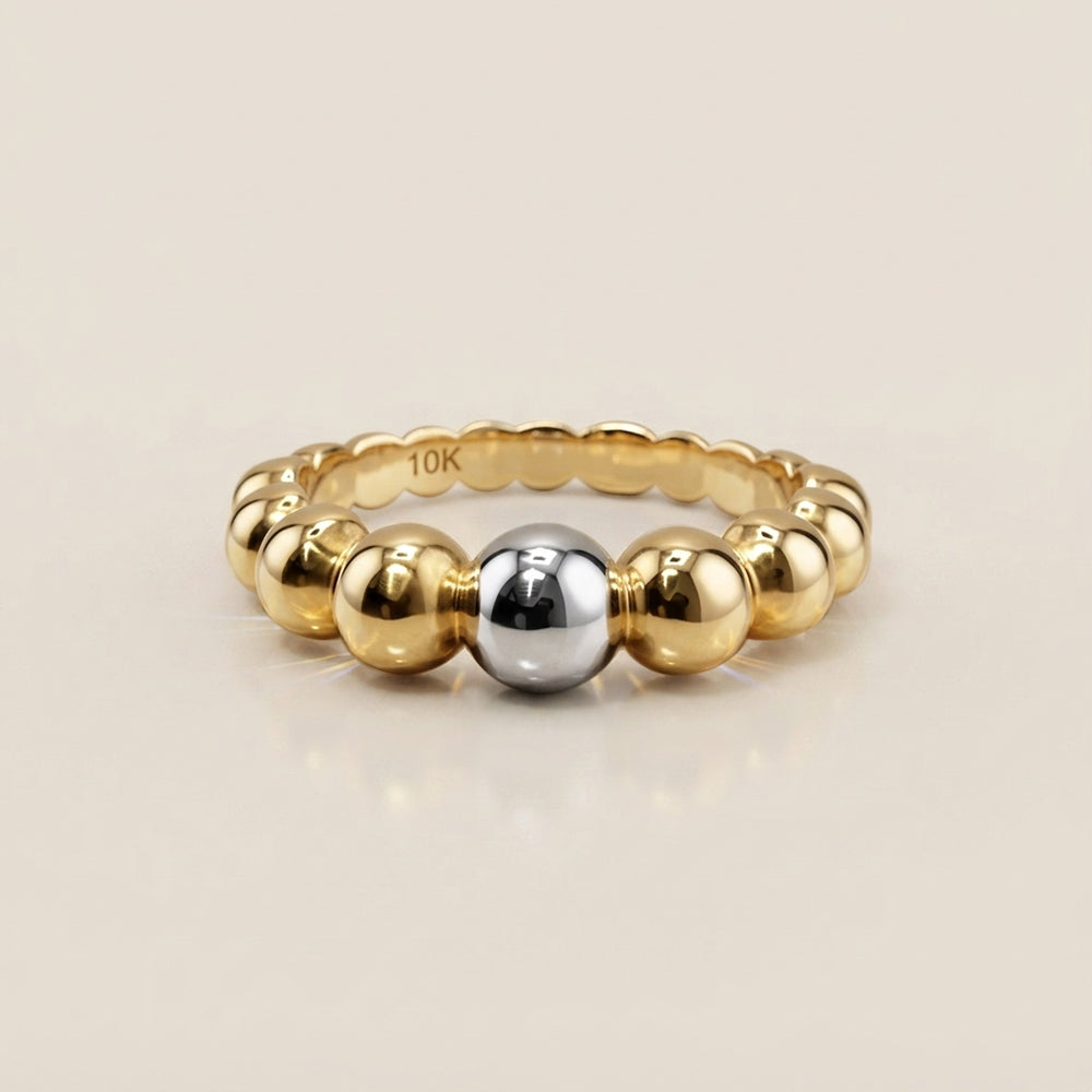 Anillo Bolitas Hueco en Oro Amarillo & Blanco de 10K