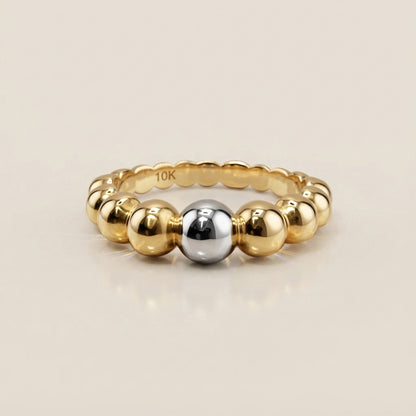 Anillo Bolitas Hueco en Oro Amarillo & Blanco de 10K