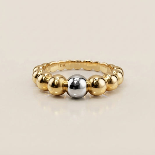 Anillo Bolitas Hueco en Oro Amarillo & Blanco de 10K