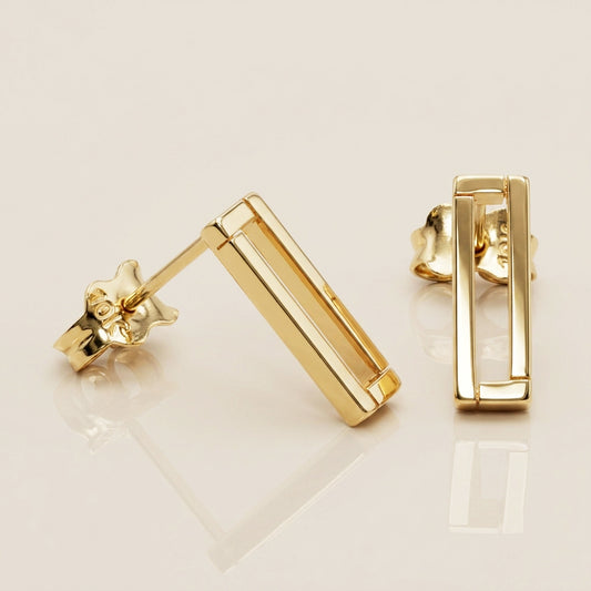 Aretes Rectangulares Huecos en Oro Amarillo de 10K