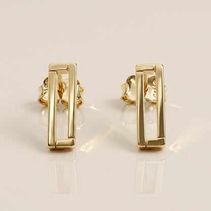 Aretes Rectangulares Huecos en Oro Amarillo de 10K