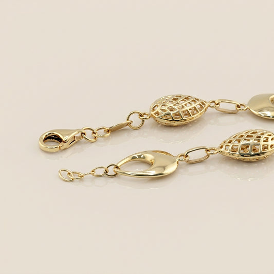 Pulsera Peras Caladas en Oro Amarillo de 14K