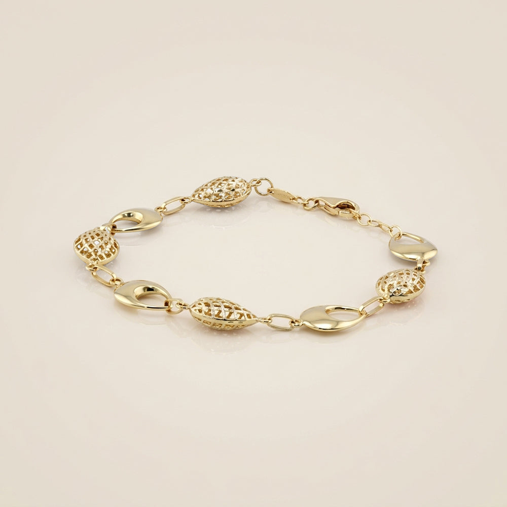 Pulsera Peras Caladas en Oro Amarillo de 14K