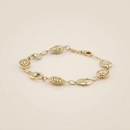 Pulsera Peras Caladas en Oro Amarillo de 14K