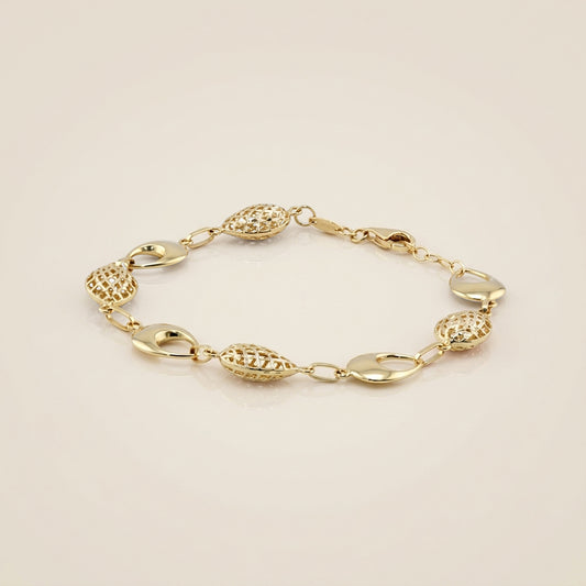 Pulsera Peras Caladas en Oro Amarillo de 14K