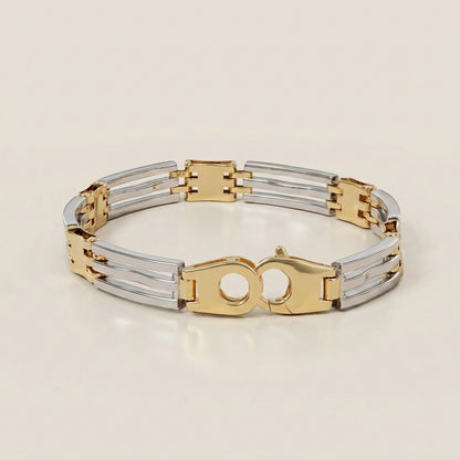 Pulsera Doble Eslabón en Oro Amarillo y Blanco de 14K