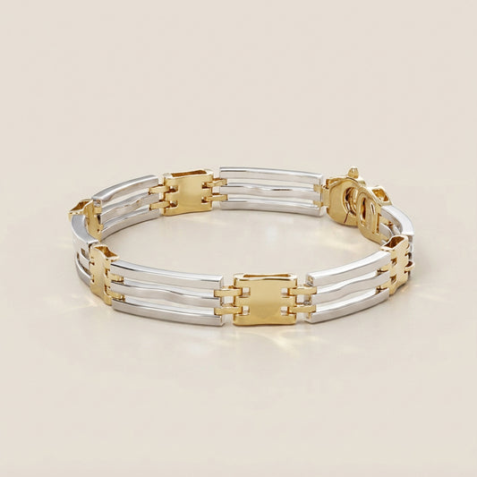 Pulsera Doble Eslabón en Oro Amarillo y Blanco de 14K