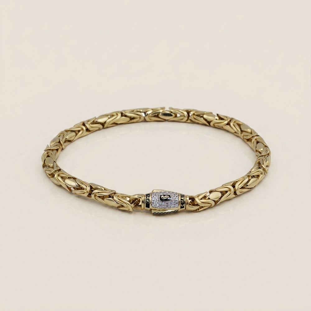 Pulsera Eslabón Turco con Circonias en Oro Amarillo de 14K