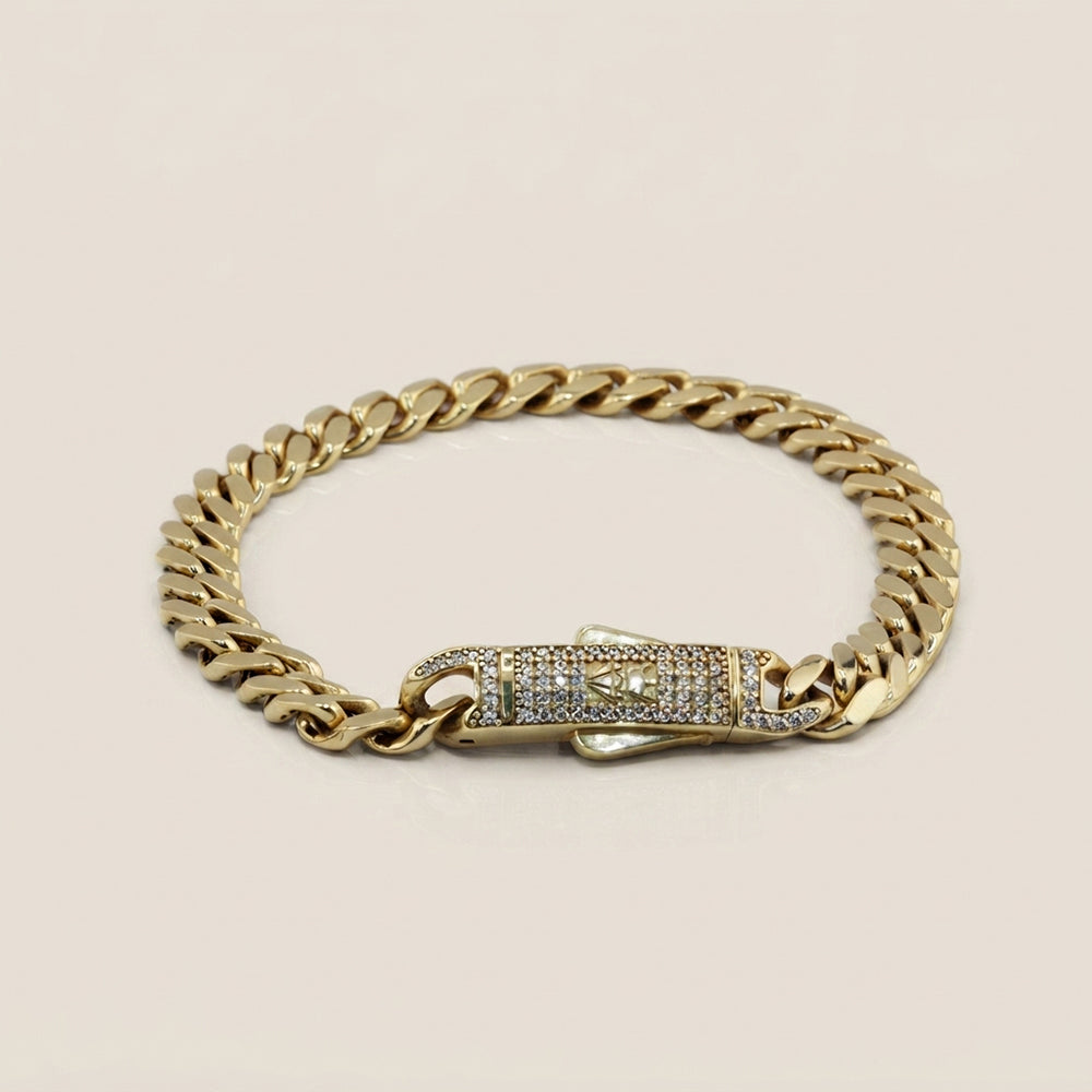 Pulsera Hueca Cubana con Circonias en Oro Amarillo de 14K