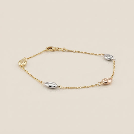 Pulsera Granos de Café en Oro Amarillo y Blanco de 14K