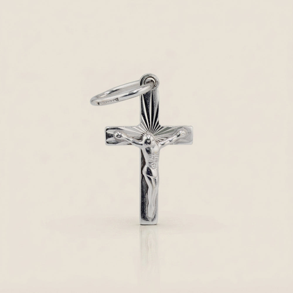 Dije Cruz en Oro Blanco de 14K